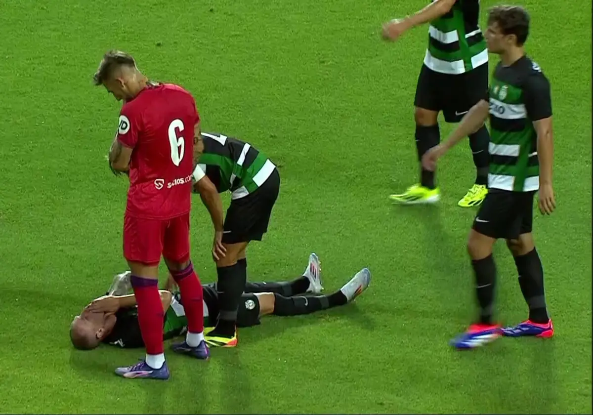 Imagem de contexto do artigo Nuno Santos sai lesionado no joelho esquerdo após duelo no Sporting-Sevilha