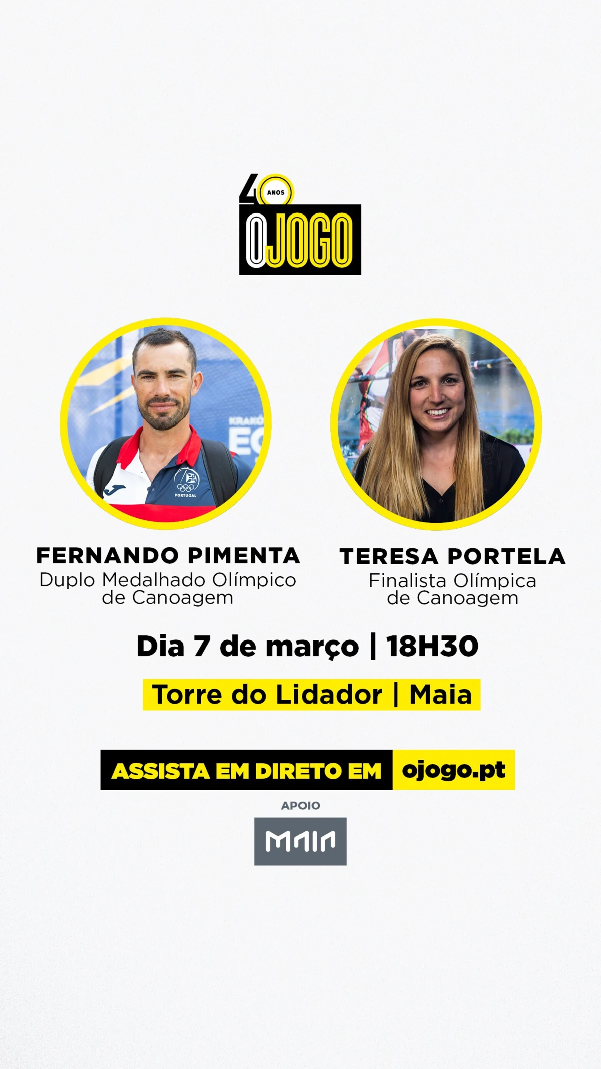 Imagem de contexto do artigo Esta sexta-feira, na Maia: Fernando Pimenta e Teresa Portela nas Conversas com Campeões
