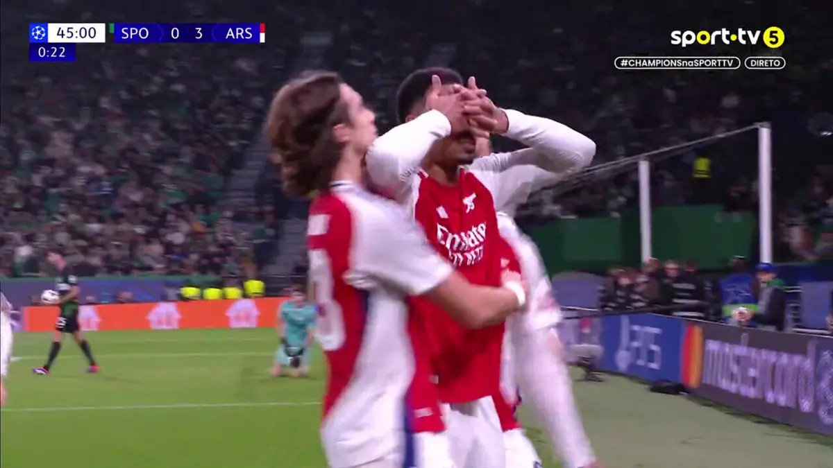Imagem de contexto do artigo Sporting-Arsenal: Gabriel Magalhães marca e festeja à Gyokeres. Veja o momento
