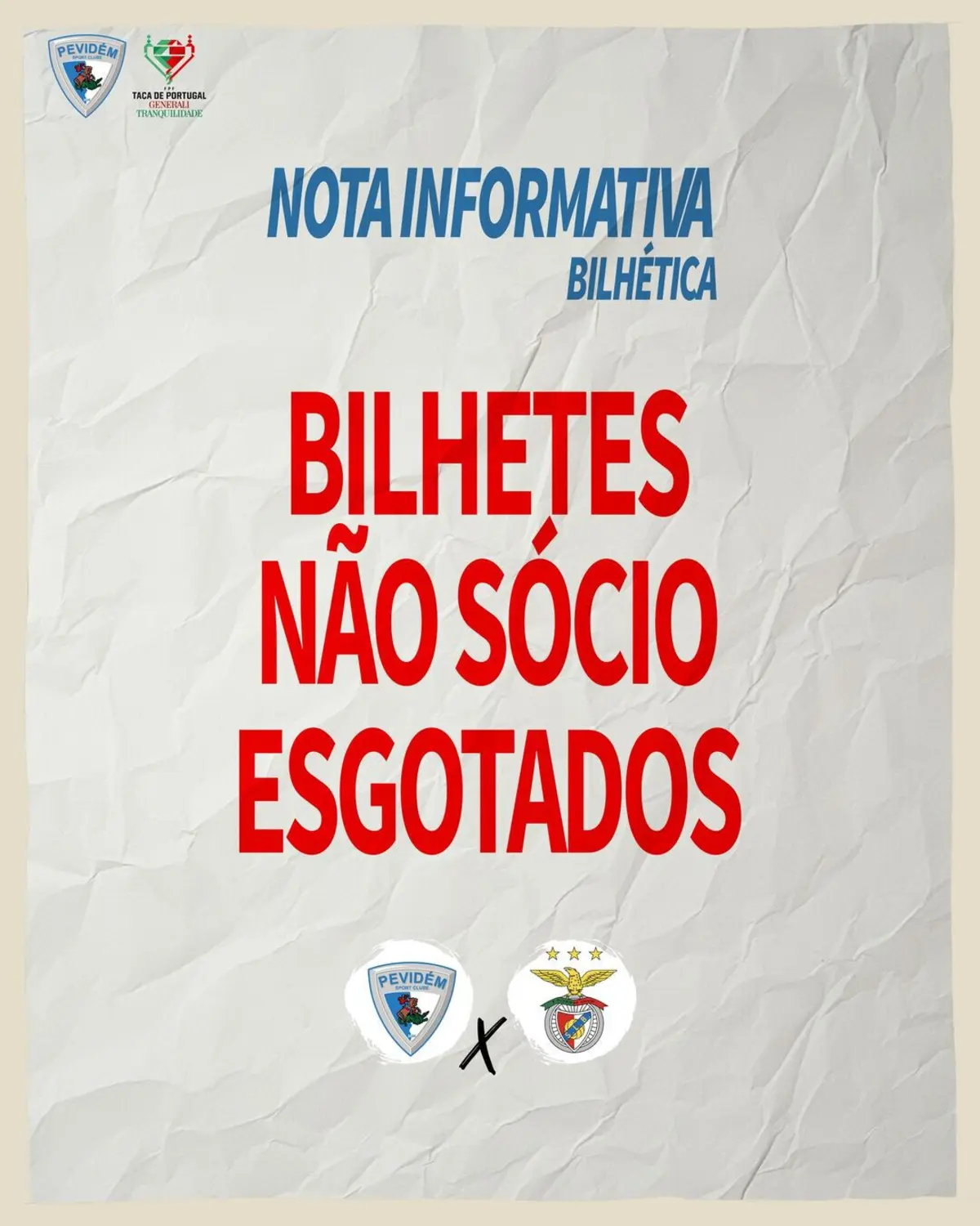 Imagem de contexto do artigo Pevidém anuncia bilhetes esgotados para o Benfica e oferece... bifanas