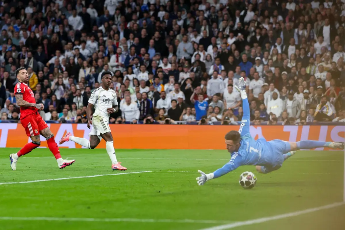 Imagem de contexto do artigo Vinícius Júnior marca no Real Madrid-Benfica e repete o festejo que fez na Luz