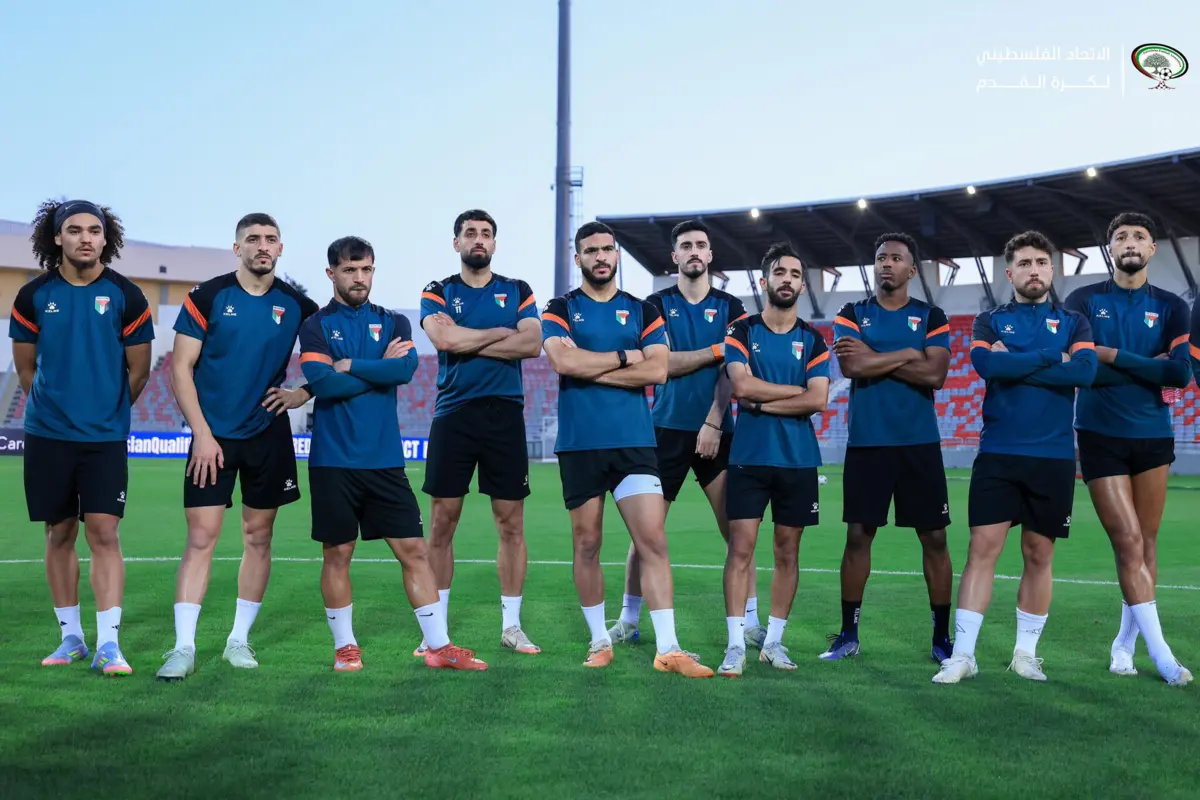 Treino da seleção palestina (créditos: X/@Palestine_fa)