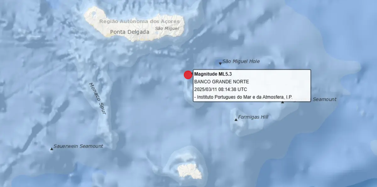 Imagem de contexto do artigo "Alarmou a ilha inteira." Sismo de magnitude 5.3 sentido em São Miguel