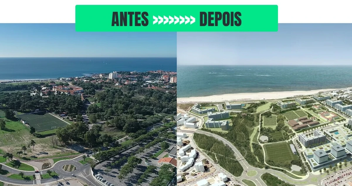 Um fotografia antes e uma imagem depois do projeto previsto para aquela zona