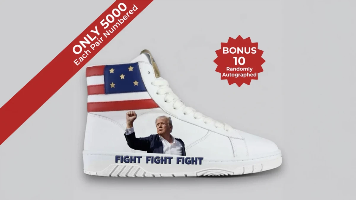 Imagem de contexto do artigo Cinco mil pares de ténis, dez autografados, a 299 dólares cada. Campanha de Trump dá tudo após ataque