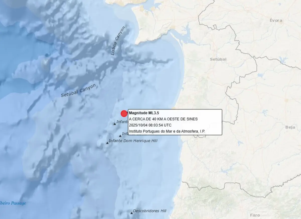 Imagem de contexto do artigo Sismo de magnitude 3.5 registado ao largo de Sines. Abalo foi sentido na região de Santiago do Cacém