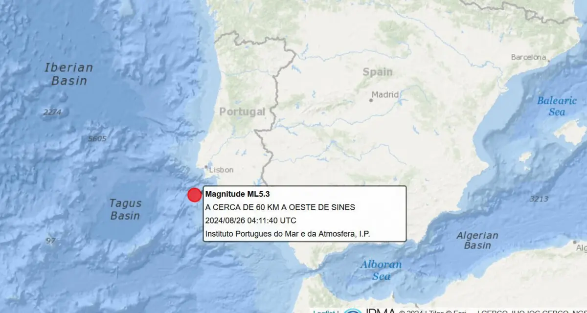 Imagem de contexto do artigo Sismo de 5.3 registado ao largo de Sines. Abalo sentido em todo o país, com maior impacto em Lisboa e Setúbal