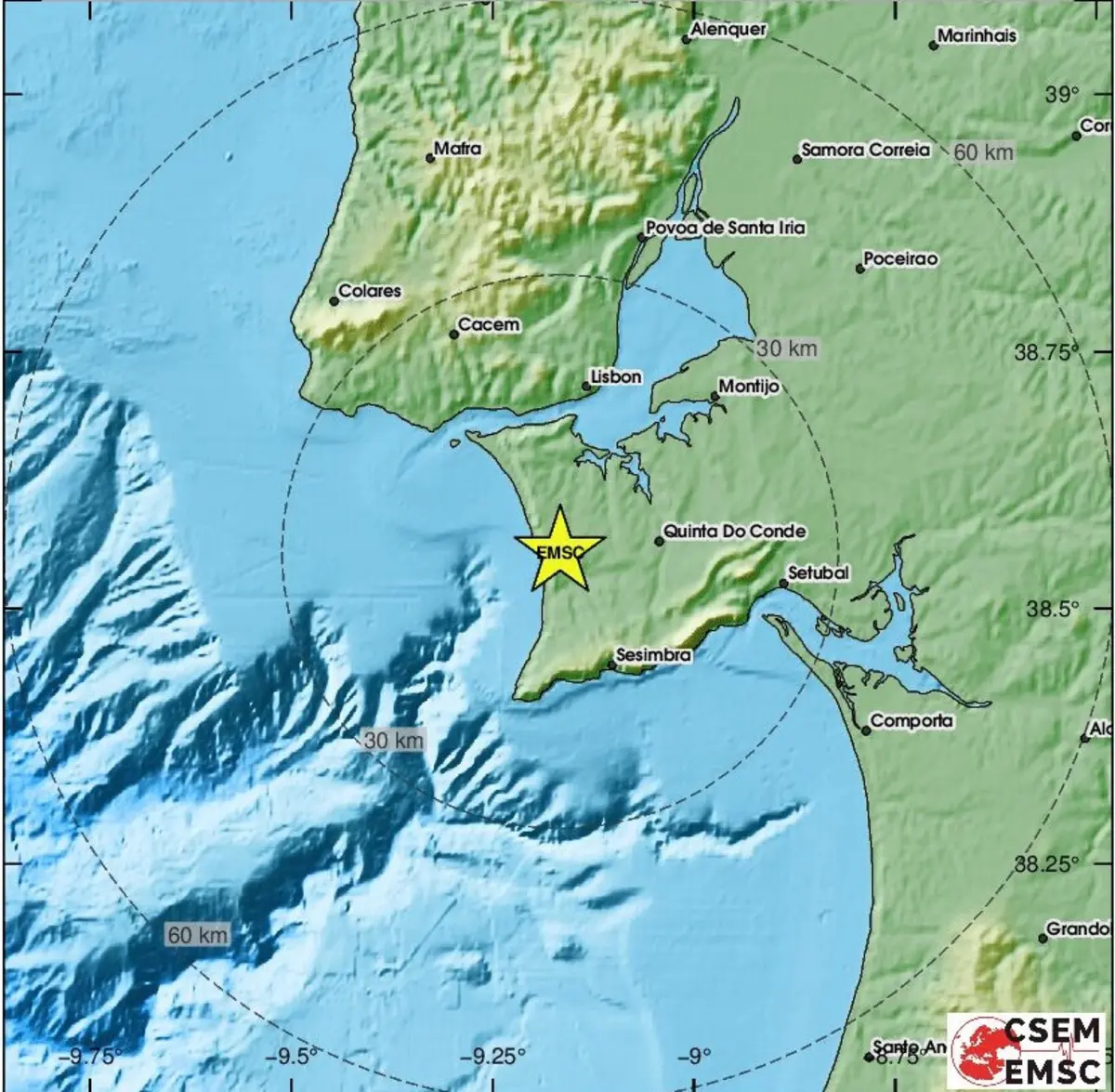 Imagem de contexto do artigo Menos de 24 horas depois, novo sismo registado a sudoeste do Seixal