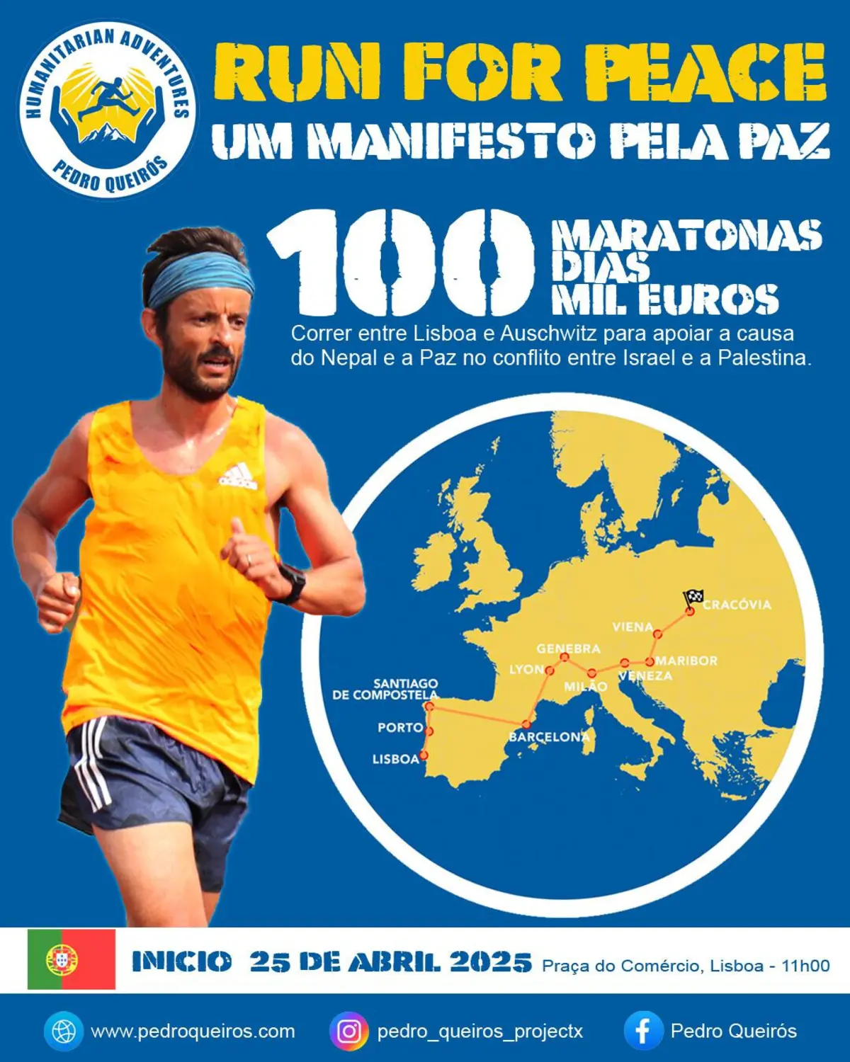 Imagem de contexto do artigo Pedro Queirós: “correr pela paz” cem Maratonas em cem dias, de Lisboa a Auschwitz